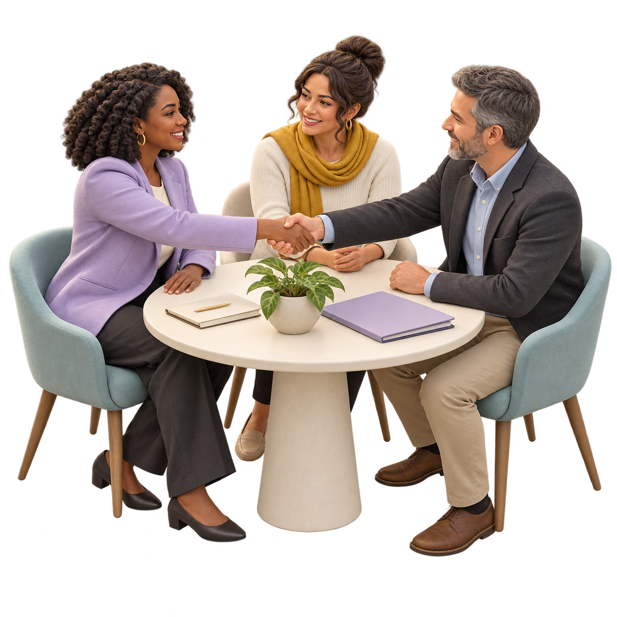 Illustration: a nonprofit team member introducing a local business owner