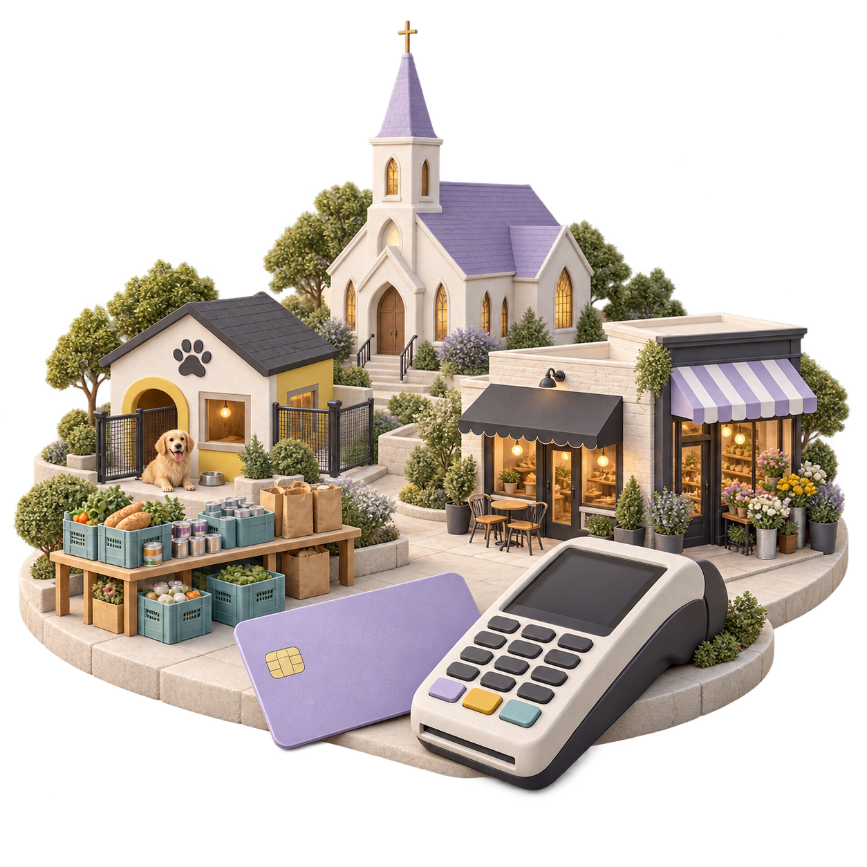 Illustration: a nonprofit and the local businesses around it